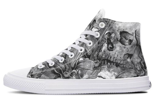 grey skull and lily high top canvas shoes