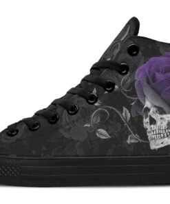 grey skull and purple rose high top canvas shoes
