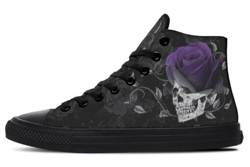 grey skull and purple rose high top canvas shoes