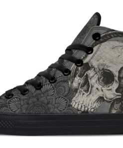 grey skull art high top canvas shoes