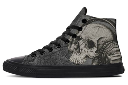 grey skull art high top canvas shoes