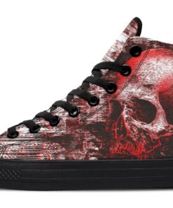 grey skull on red high top canvas shoes