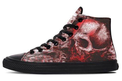 grey skull on red high top canvas shoes