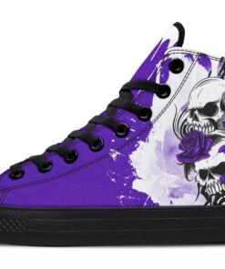 grey skull purple flowers high top canvas shoes