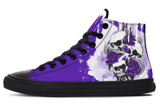grey skull purple flowers high top canvas shoes