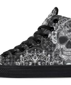 grey sugar skull art high top canvas shoes