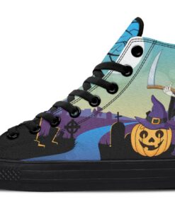 grim reaper and pumpkin high top canvas shoes