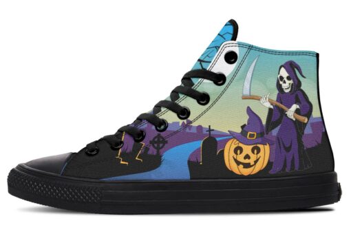 grim reaper and pumpkin high top canvas shoes