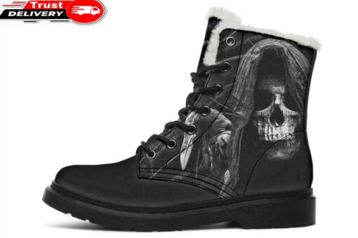 grim reaper and raven faux fur leather boots
