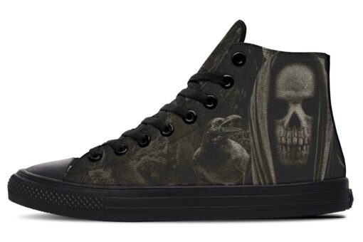 grim reaper and raven tattoo high top canvas shoes