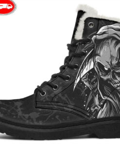 grim reaper cartoon style faux fur leather boots