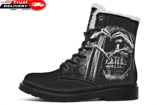 grim reaper love faux fur leather boots