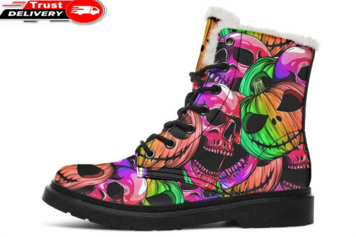 halloween monsters skull faux fur leather boots