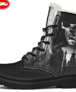 heaven skull faux fur leather boots