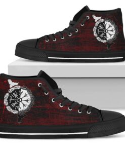 high top shoe raven of odin and symbol viking on blood background