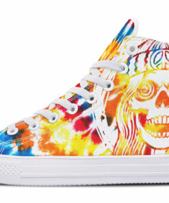 hippie tie dye skull high top canvas shoes