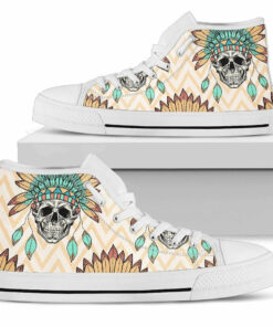 indian skull pattern unisex high top canvas shoes