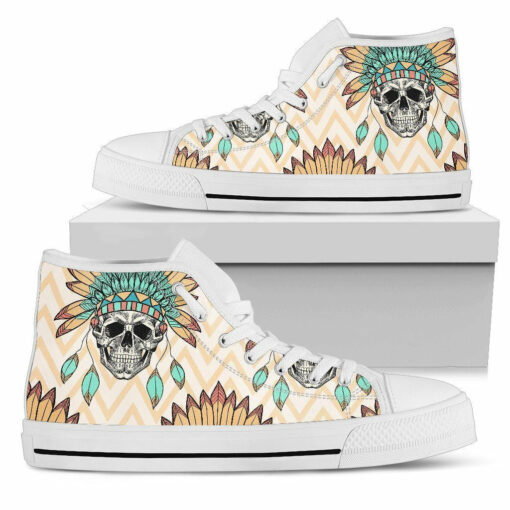 indian skull pattern unisex high top canvas shoes