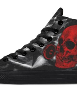 iron in the mouth red skull high top canvas shoes
