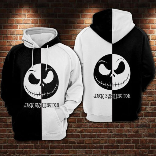 jack skellington black and white 3d hoodie