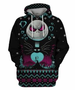 jack skellington night of love christmas pattern black 3d hoodie