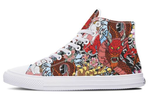 japanese inspiration dragon high top canvas shoes
