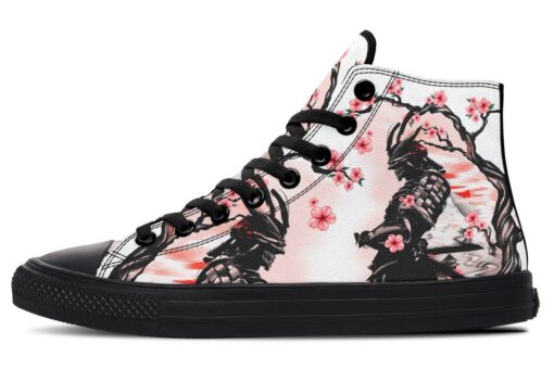 japanese samurai and pink flowers tree high top canvas shoes