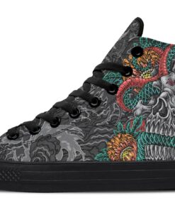 japanese skull and snake high top canvas shoes