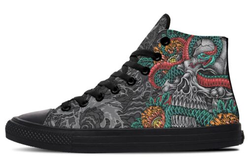 japanese skull and snake high top canvas shoes
