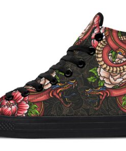 japanese snake and pink flowers high top canvas shoes