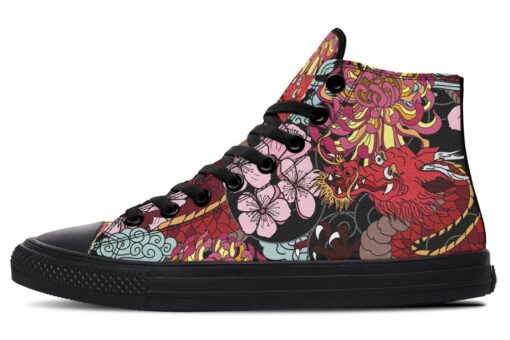 japanese style flowers and dragon high top canvas shoes