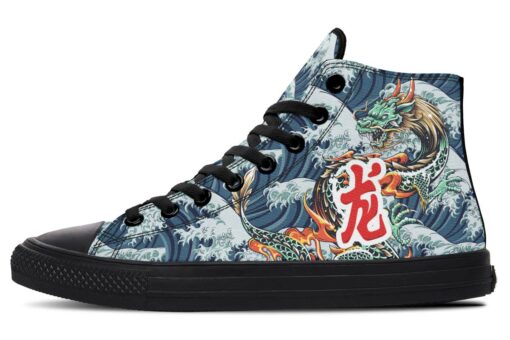 japanese symbol and dragon high top canvas shoes