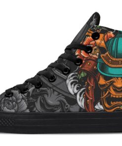 kabuto and orange flowers high top canvas shoes