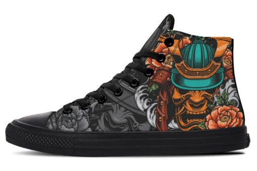 kabuto and orange flowers high top canvas shoes
