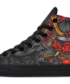 kabuto and red flowers high top canvas shoes