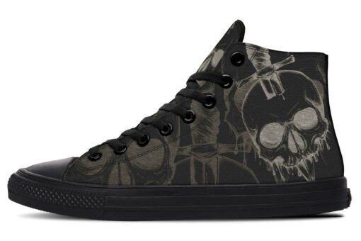 knife through a skull high top canvas shoes