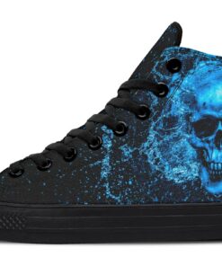 liquid blue skull high top canvas shoes