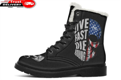 live fast die young faux fur leather boots
