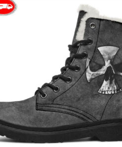 maltese cross skull faux fur leather boots