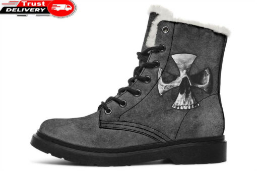maltese cross skull faux fur leather boots