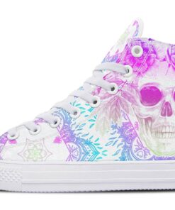 mandala flowers and skull art high top canvas shoes