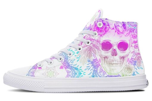 mandala flowers and skull art high top canvas shoes