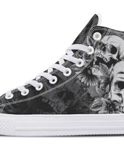 many skulls with roses high top canvas shoes
