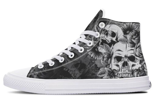 many skulls with roses high top canvas shoes