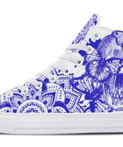 marine blue skull high top canvas shoes