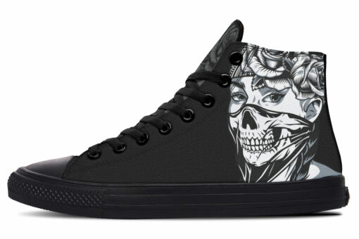 masked women drawing high top canvas shoes
