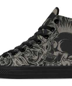 mohawk skull rose high top canvas shoes