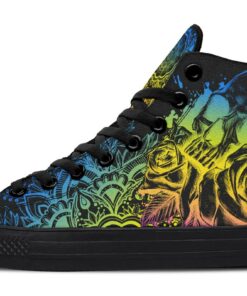 multicolor mandala and skull high top canvas shoes