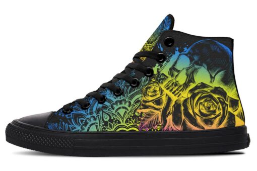 multicolor mandala and skull high top canvas shoes