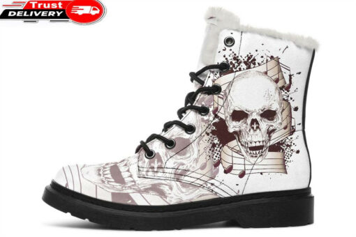 musical notes skull faux fur leather boots